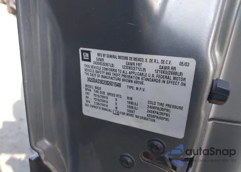 2003 Buick Rendezvous Cx из США, поврежденный, VIN 3G5DA03E23S601548